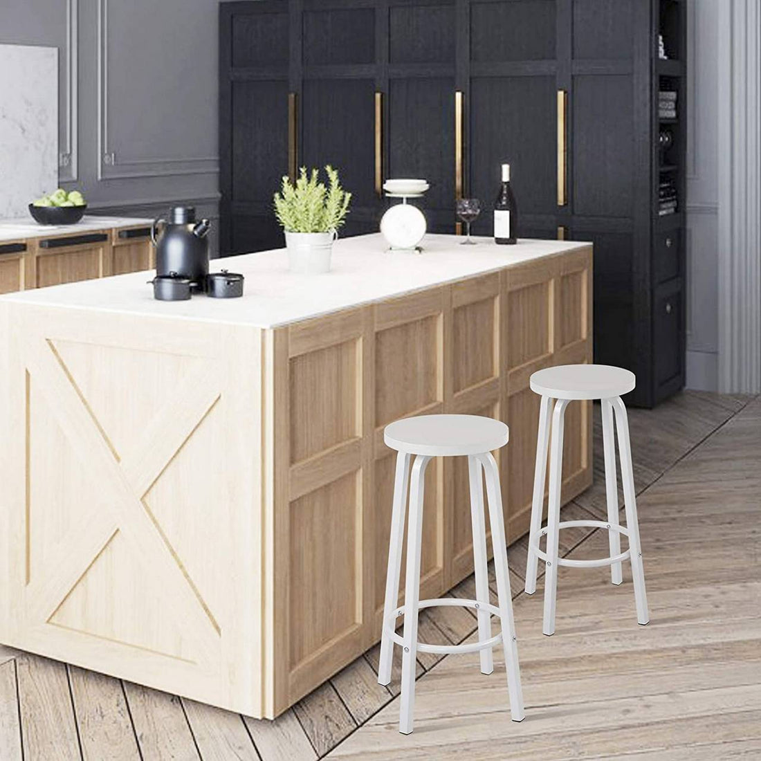 4-deligt barstolset med rund sits | Vit | 30x30x71 cm