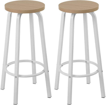 Barkruk set van 2 MDF metaal ronde zitting | Licht eiken | 30x30x71 cm
