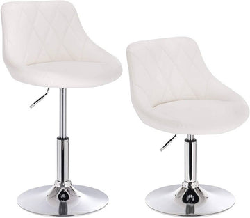 Set van 2 verstelbare barstoelen met rugleuning van kunstleer | Wit | 47x37x66-82 cm