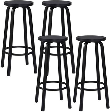 Set van 4 barhockers met ronde zitting, MDF en metaal | Zwart | 30x30x71 cm