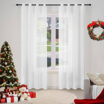 2-delige set voile gordijnen met ringen linnenlook | Wit | 135x225 cm