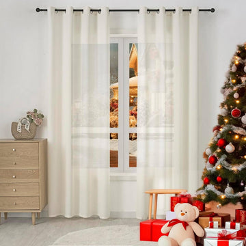 Gordijnen met ogen, set van 2, linnenlook voile crème | 135x245 cm