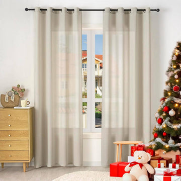 Gordijnen met ogen 2-delige set linnenlook halftransparant | Zand | 135x225 cm