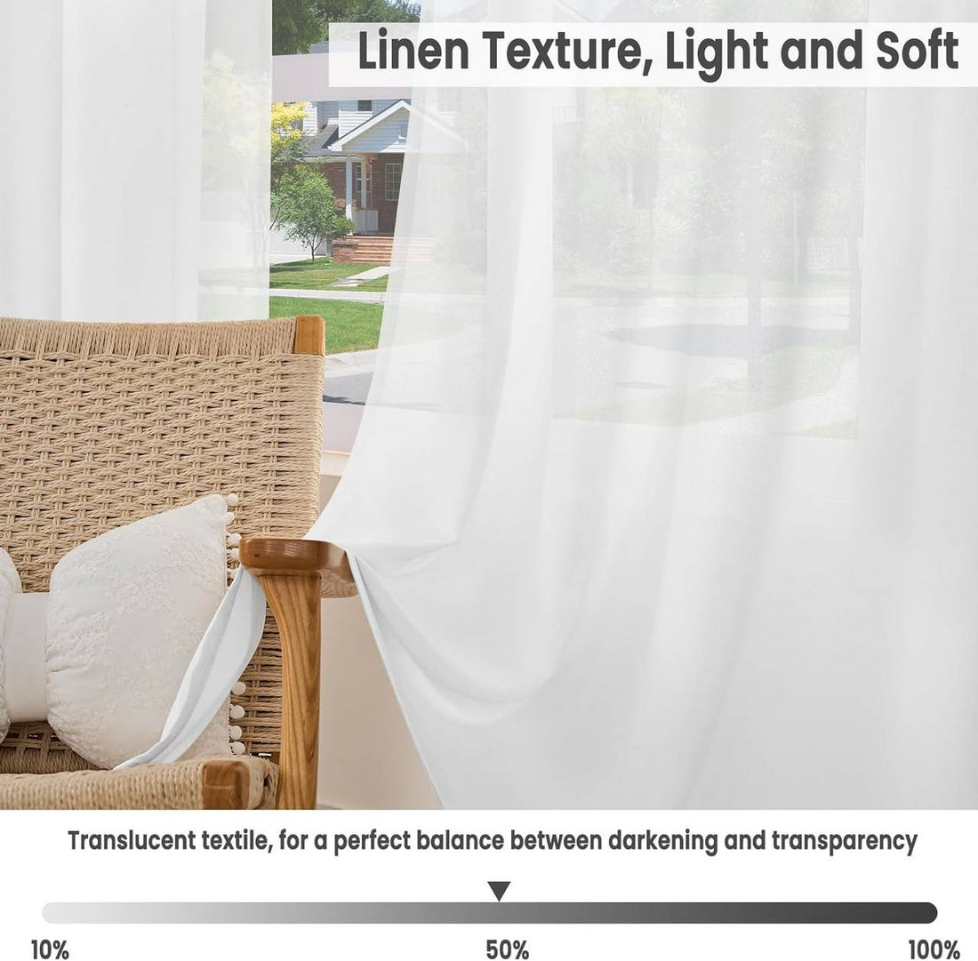 2-delige set voile gordijnen met ringen linnenlook | Wit | 135x225 cm