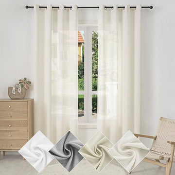 Halftransparant gordijn met ogen linnenlook | Crème | 135x245 cm