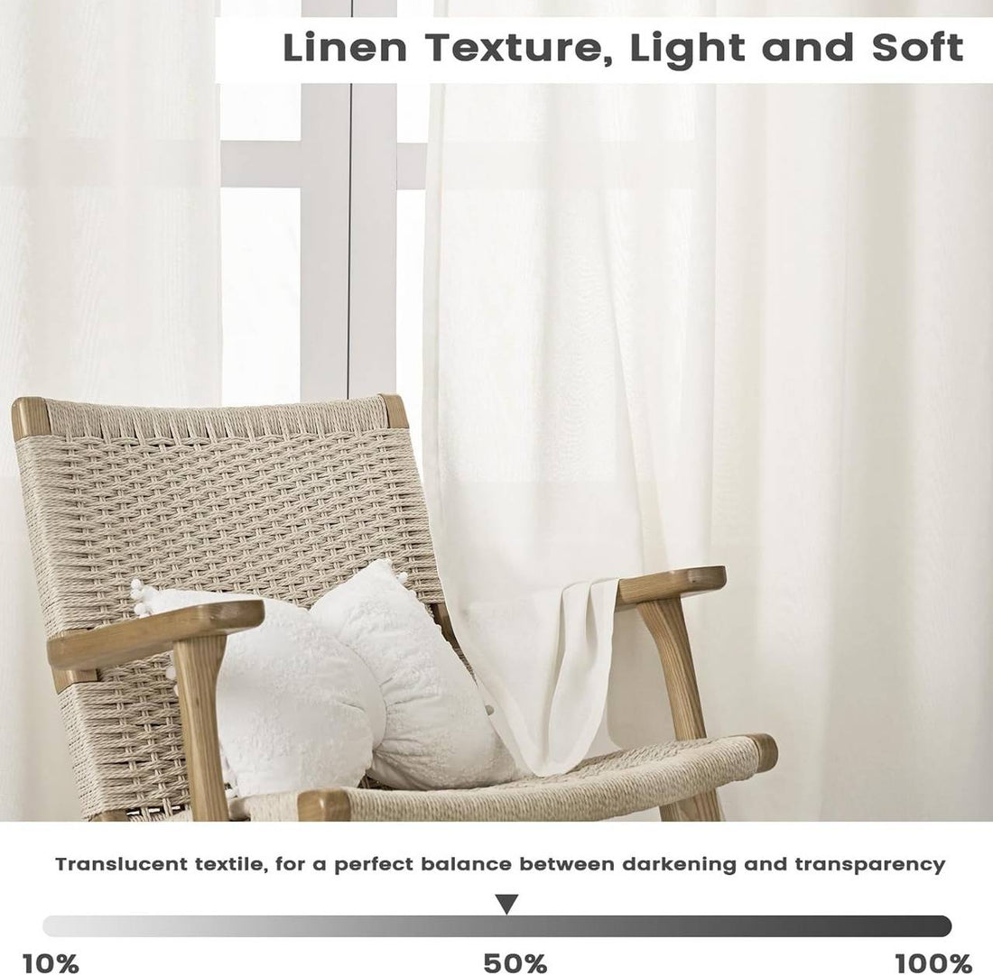 2 vitrage gordijnen met ogen linnenlook | Crème | 135x225 cm