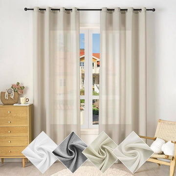 Vitragegordijn met ogen in linnenlook halftransparant | Zand | 135x175 cm