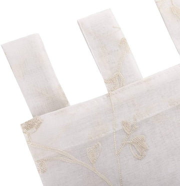 Transparante gordijnen met bloemenborduurwerk en lussen 2-delig | Beige | 140x245 cm