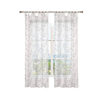 Transparante gordijnen met bloemenborduursel en lussen 2 stuks | Grijs | 140x225 cm