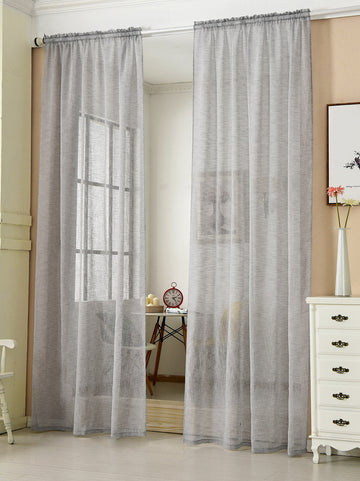 Transparant linnenlook gordijn met plooiband | Lichtgrijs | 140x245 cm