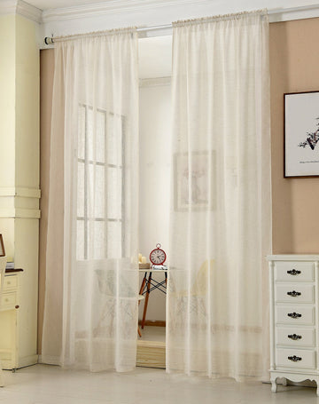 2-delige transparante gordijnset met plooiband linnenlook | Crème | 140x175 cm