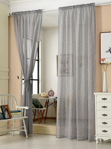 Transparant gordijn met plooiband linnenlook | Donkergrijs | 140x175 cm