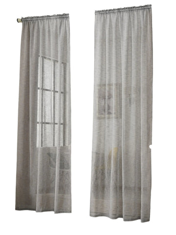 Set van 2 transparante gordijnen met rimpelband in linnenlook | Donkergrijs | 140x175 cm