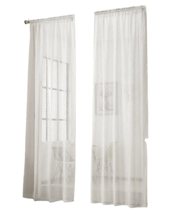 Set van 2 transparante vitrages met rimpelband linnenlook | Wit | 140x245 cm