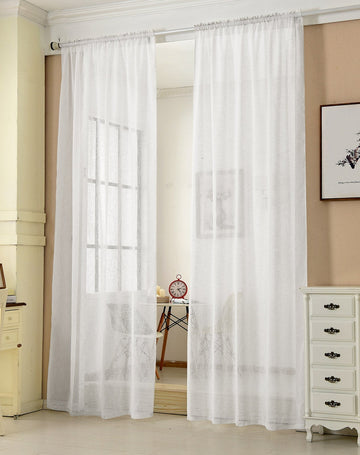 Set van 2 transparante gordijnen met plooiband linnenlook | Wit | 140x225 cm