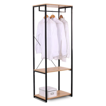 Kledingrek met schoenenrek van metaal en hout | Eiken-Zwart | 60x40x167 cm