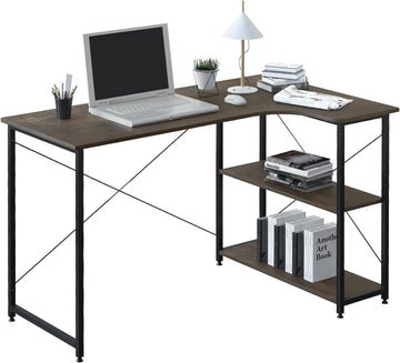 L-vormig bureau met opbergrekken | Zwart-roestkleur | 120x74x71,5 cm