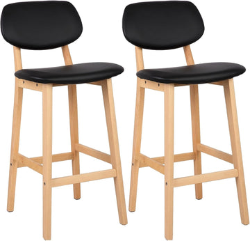 Barkrukken 2-delige set kunstleer houten frame | Houtkleur en wit of zwart | 43x37,5x91,5 cm