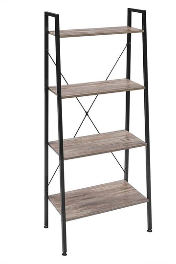 4-laags opbergrek van hout en staal | Zwart/Wit | 60x35x148 cm