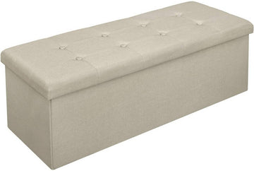 Opvouwbare zitbank met opbergruimte en kussen | Crèmewit | 110x37,5x38 cm