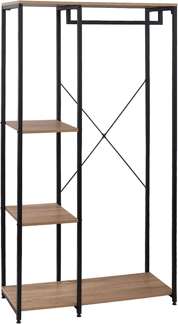 Kledingrek en schoenenrek met plank | Zwart-Eiken | 90x40x167 cm