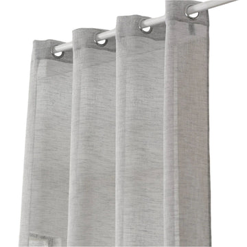 Set van 2 transparante gordijnen met ogen in linnenlook | Lichtgrijs | 140x225 cm
