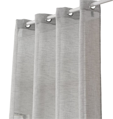 2-delige transparante gordijnen met ogen in linnenlook | Lichtgrijs | 140x145 cm