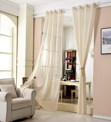 Transparant gordijn met ogen in linnenlook | Sand | 140x175 cm