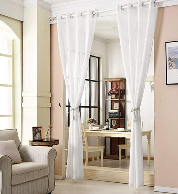 Transparant gordijn met ringen in linnenlook | Wit | 140x245 cm