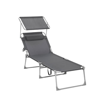 Ligbed - strandstoel - antraciet - ijzeren frame - synthetische vezelstof - 71 x 200 x 38 cm