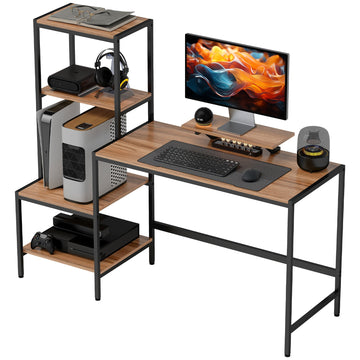 Computerbureau met monitorstandaard | Kleur: Bruin, Zwart | Afmetingen: 150x48x125 cm