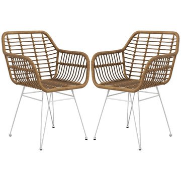 Eetkamerstoelen polyrattan - Set van 2 | Kleur: Lichtbruin-wit | Afmetingen: 60x56x79 cm