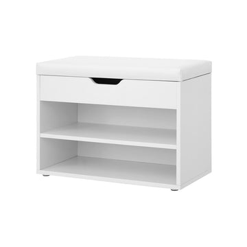 Schoenenbank met kussen - 2 vakken - mat wit - 60 x 30 x 44 cm