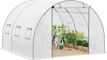 Winterharde foliekas met deur en 6 ramen | Wit | 300x300x200 cm