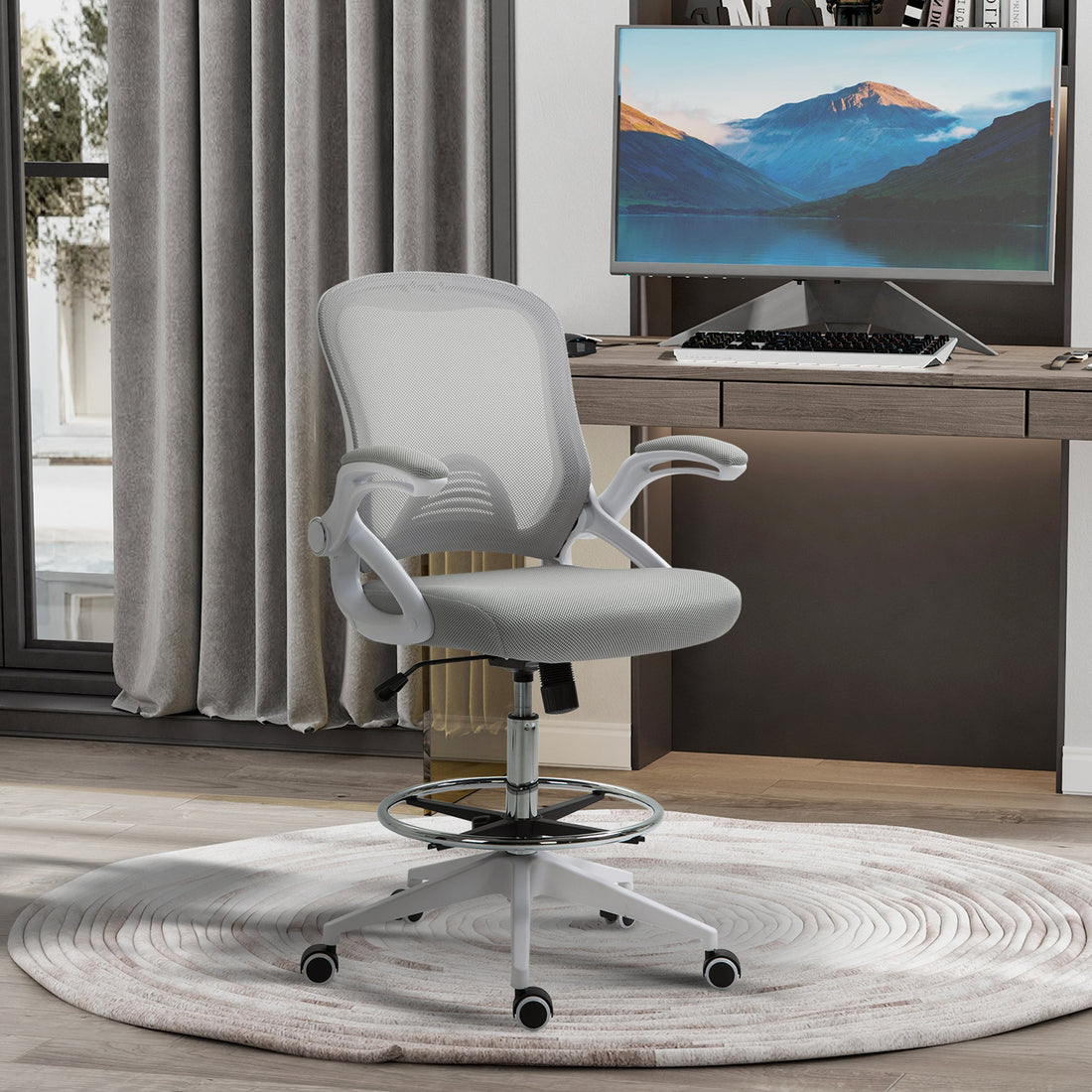 Bureaustoel stahulp | Kleur: Grijs en wit | Afmetingen: 60x64x106-126 cm