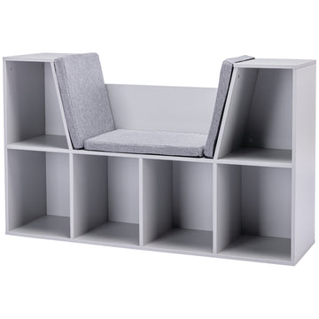 2-in-1 kinderopbergkast met bankje | Kleur: Wit, grijs | Afmetingen: 103x30x62 cm