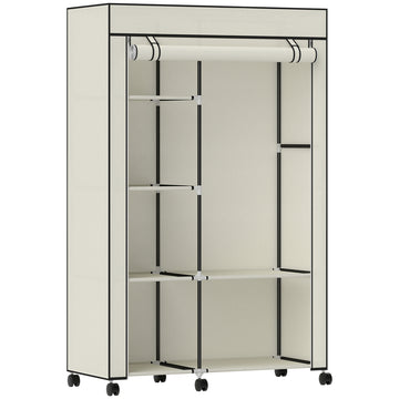 Kledingkast met 6 legplanken en kledingstang | Kleur: Crème | Afmetingen: 43x103x162,5 cm