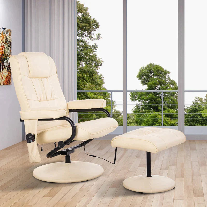 Massagesessel mit Hocker - Vibrationsmassage | Farbe: Cremeweiß | Abmessungen: 77x84x95 cm
