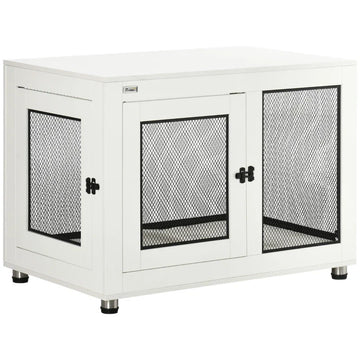 Hondenbench met 2 deuren en zachte mat | Kleur: Wit | Afmetingen: 94x60x71.5 cm