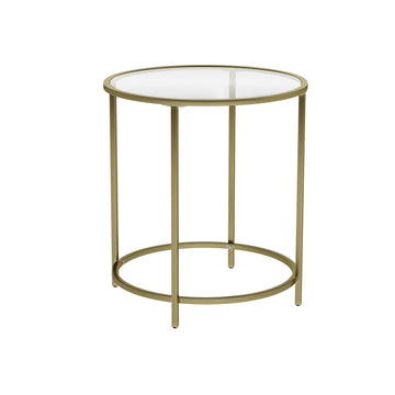 Ronde bijzettafel - goudkleurig frame - gehard glas - 50 x 50 x 55 cm