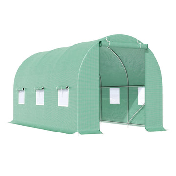 Inloopkas met oprolbare deur en ramen | Kleur: Groen | Afmetingen: 190x445x200 cm
