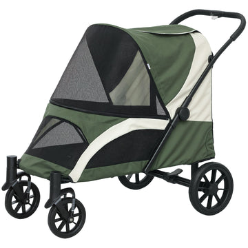 Opvouwbare hondenbuggy voor grote honden tot 30 kg | Kleur: Groen, Wit | Afmetingen: 67x124x100 cm