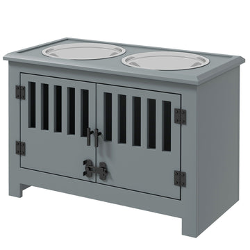 Voerstation voor grote honden met 2 RVS-kommen | Kleur: Grijs | Afmetingen: 60x35.5x30 cm
