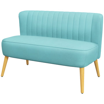 Retro 2-zitsbank met houten poten | Kleur: Groen | Afmetingen: 117x56,5x77 cm