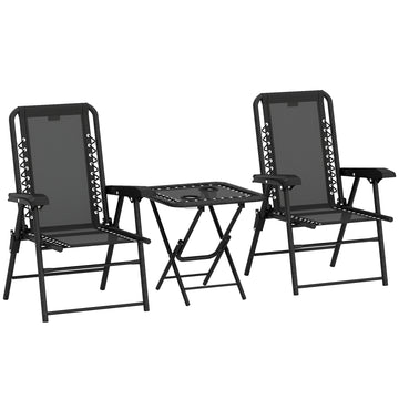 3-delige bistroset - Klapbare tuinset met 2 stoelen | Kleur: Zwart | Afmetingen: 61x65x91 cm