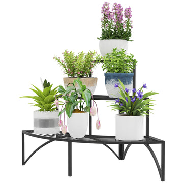 Plantenstandaard - 3 niveaus - Metalen plantenrek | Kleur: Zwart | Afmetingen: 60x87x60 cm