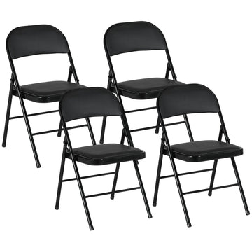 Set van 4 metalen klapstoelen met kussens | Kleur: Zwart | Afmetingen: 45x46x78 cm