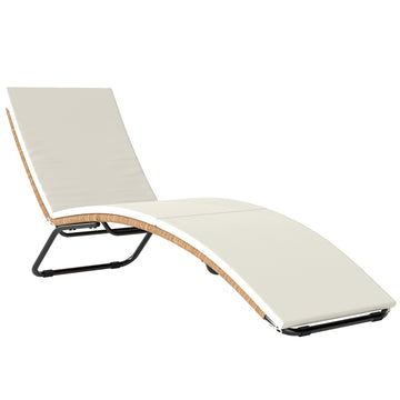 S-vormig poly rattan ligbed met kussen | Kleur: Crèmewit | Afmetingen: 57x175x80 cm