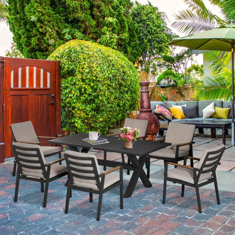 7-teiliges Gartenmöbel-Set mit Tisch und 6 Stühlen | Farbe: Grau | Maße: 92.5x175x73 cm
