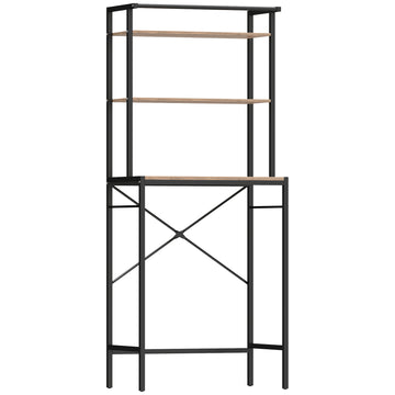 Wasmachinerek met droogstang, 3 niveaus | Kleur: Bruin, zwart | Afmetingen: 67x40x161,8 cm